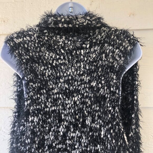 Chico’s Women's Large Vest Cardigan Open Front Soft Fuzzy Black Ecru Cozy - Picture 16 of 16